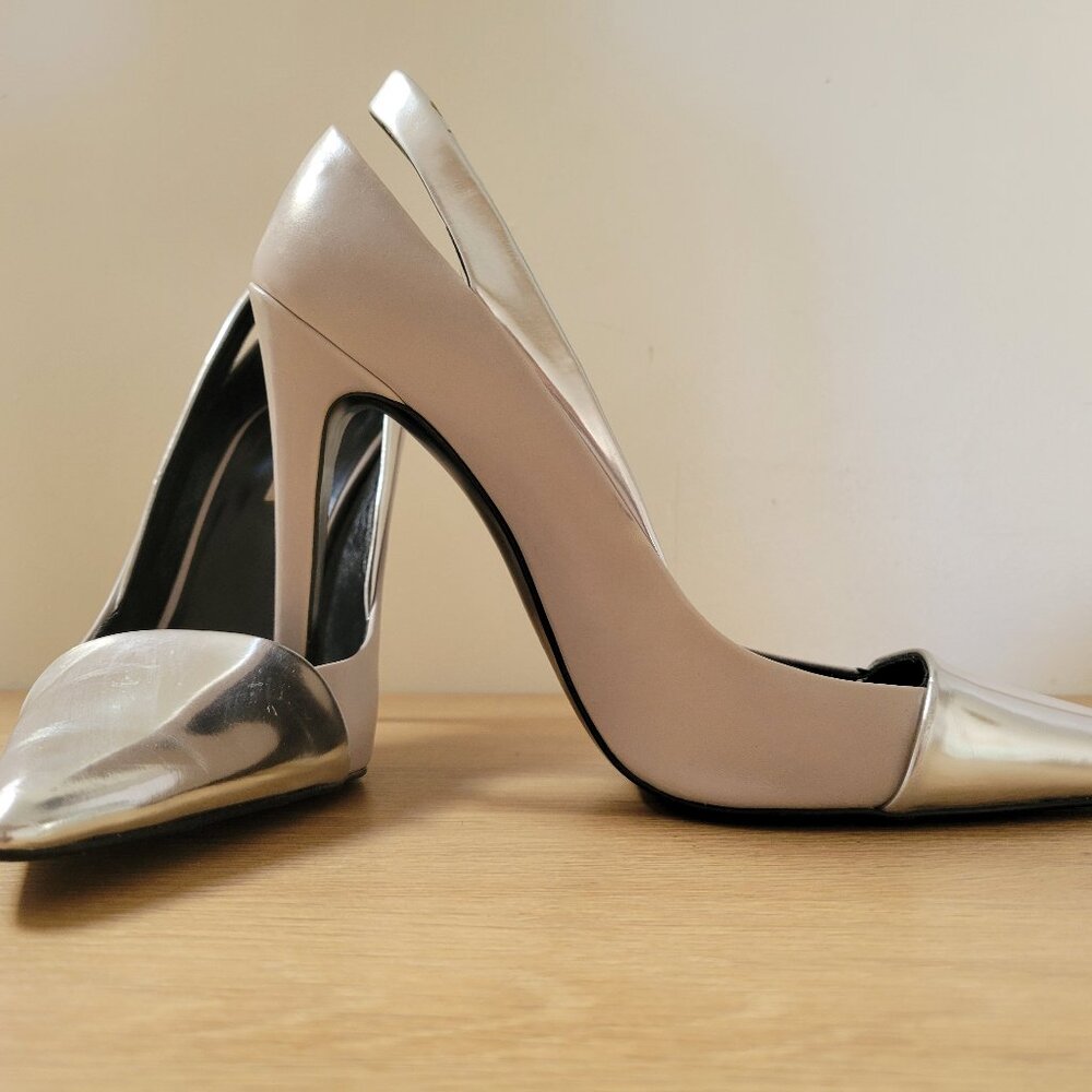 ZARA Metallic Pointed Toe Heels – Size 42 (US 11) – Silver & Grey Statement Pump - Picture 7 of 9
